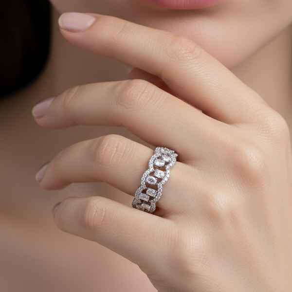 Radiant Halo Eternity Ring – 925 Sterling Silver